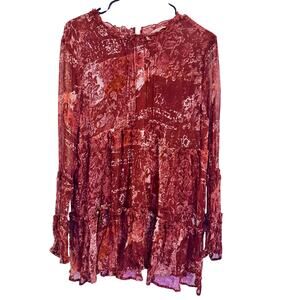 SOFT SURROUNDINGS Rust Colored peasant Blouse long sleeve Sz L